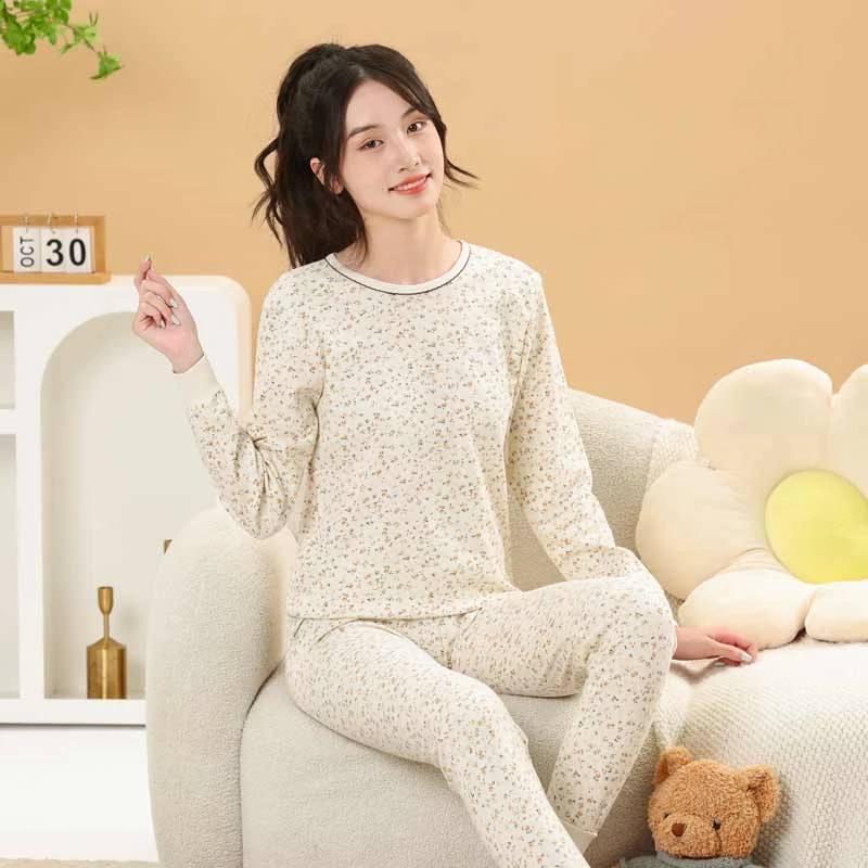 女童秋衣秋裤套装纯棉女青少年中大童保暖内衣全棉打底棉毛衫秋冬