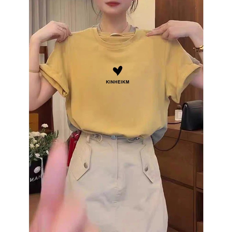黄色正肩纯棉短袖t恤女装小众时尚百搭洋气显瘦上衣基础款夏季潮