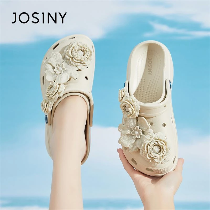 卓诗尼花朵洞洞鞋女款2025夏季外穿时尚沙滩鞋户外厚底两穿凉拖鞋