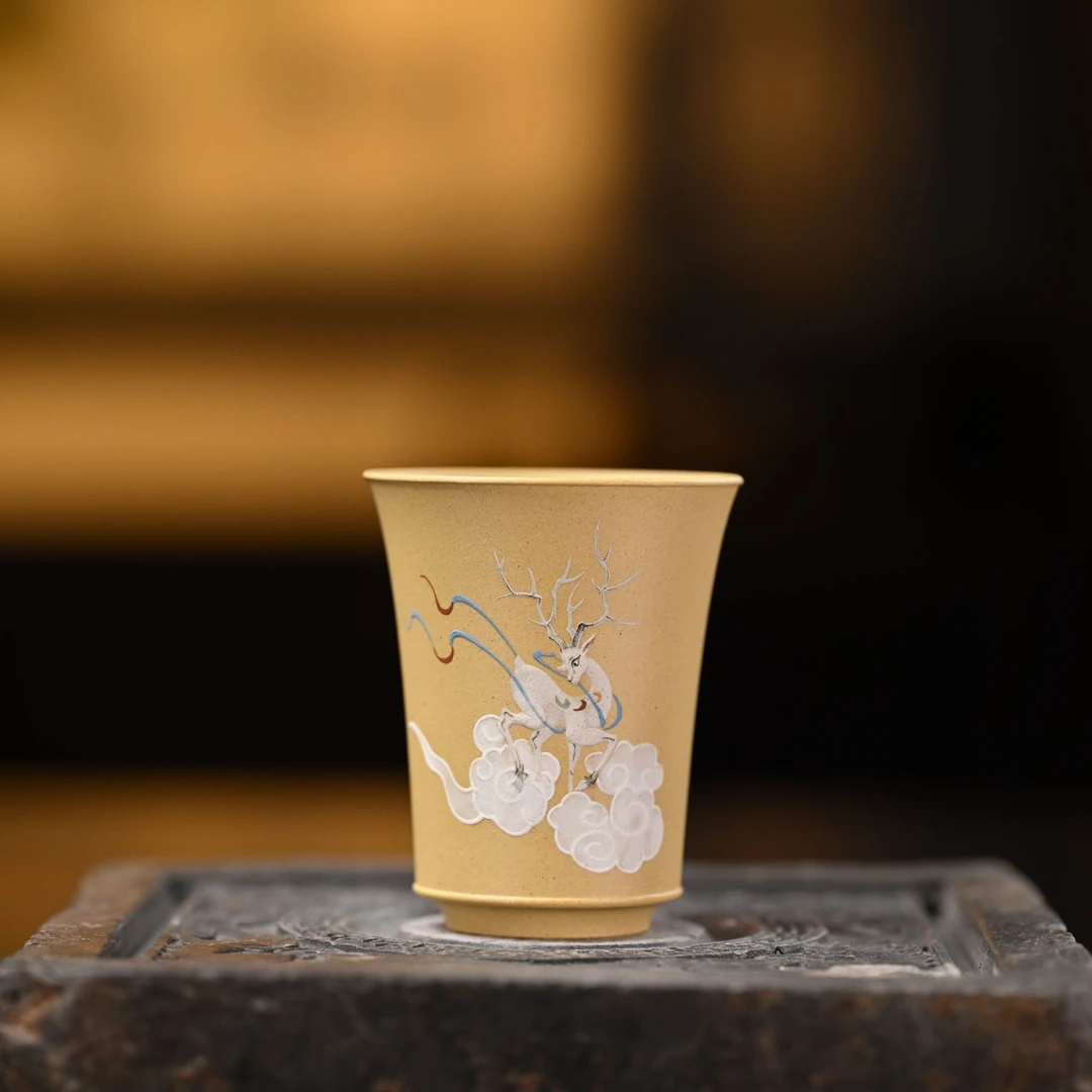 凡匠臻心<神鹿乐天>闻香主人杯 90cc本山段泥 全手工泥绘
