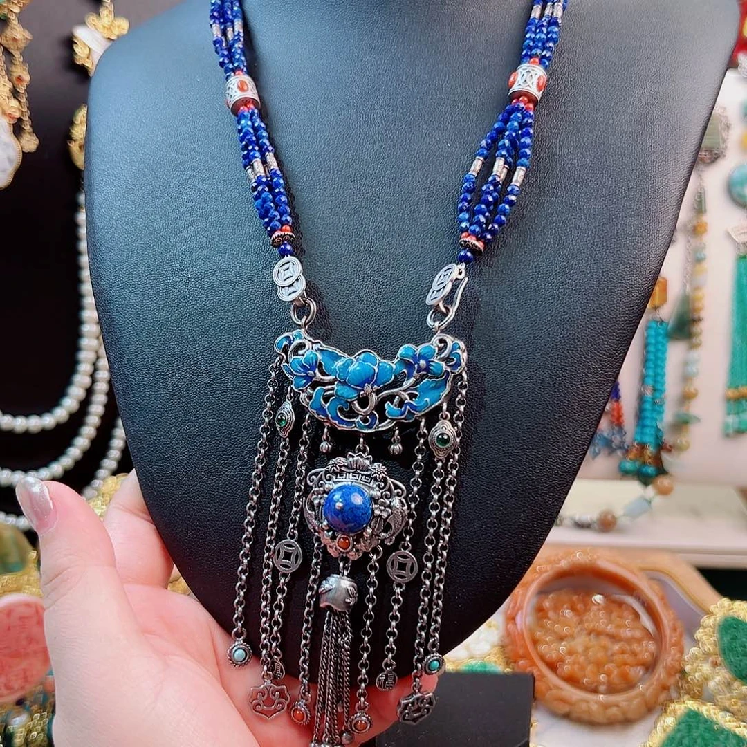 青金石银S925镶嵌颈饰国风