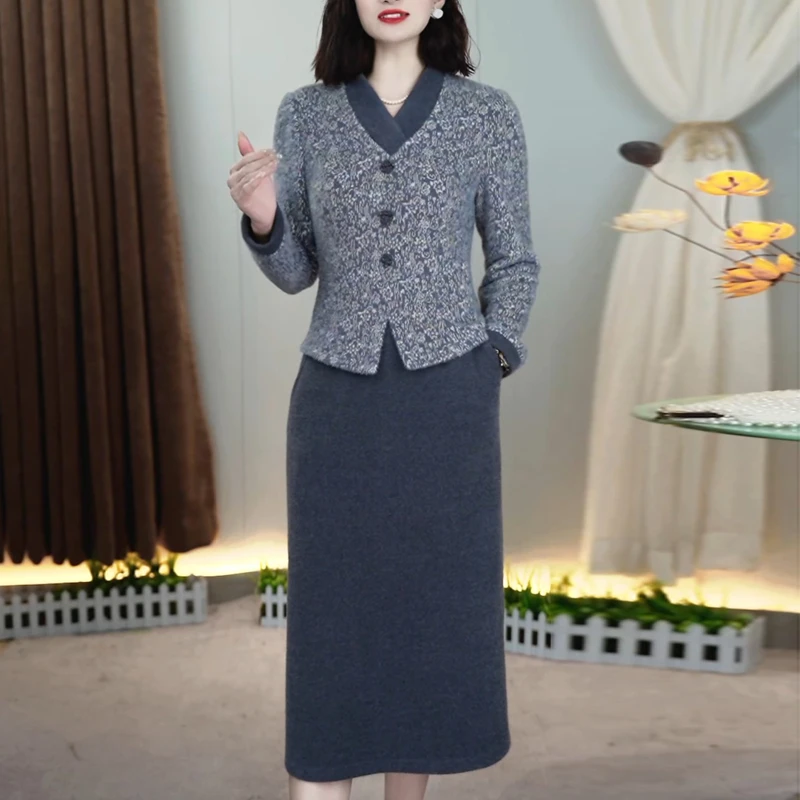 假两件气质优雅连衣裙女2025秋冬新款妈妈装大方得体修身显瘦裙子