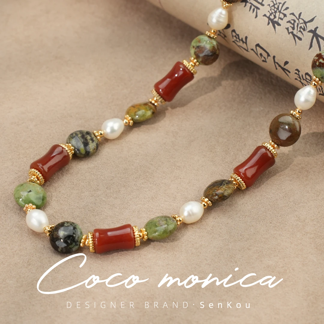 【小霞珠宝】项链红色珍珠项链手工轻奢百搭复古编织AS972