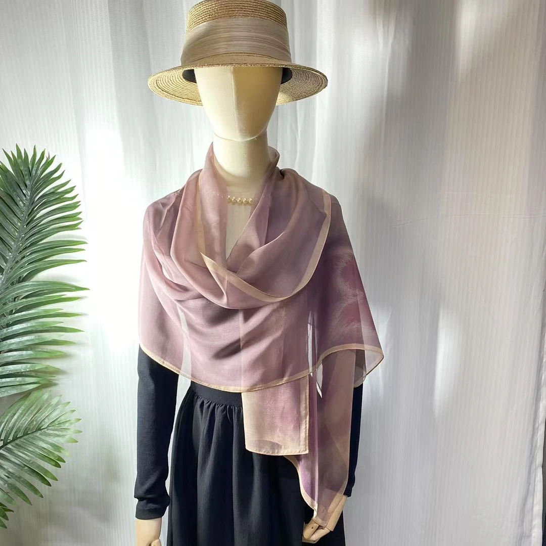 100%桑蚕【紫霞仙子】53x175cm丝薯莨雪纺长巾