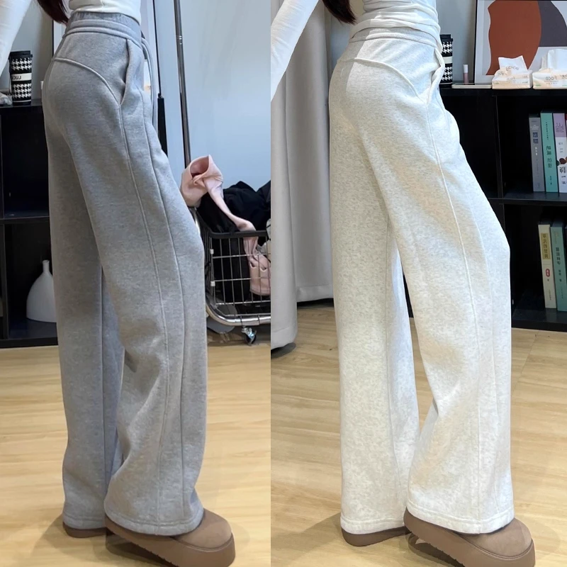 灰色窄版运动裤女秋季2025新款宽松阔腿直筒神裤高腰显瘦休闲卫裤