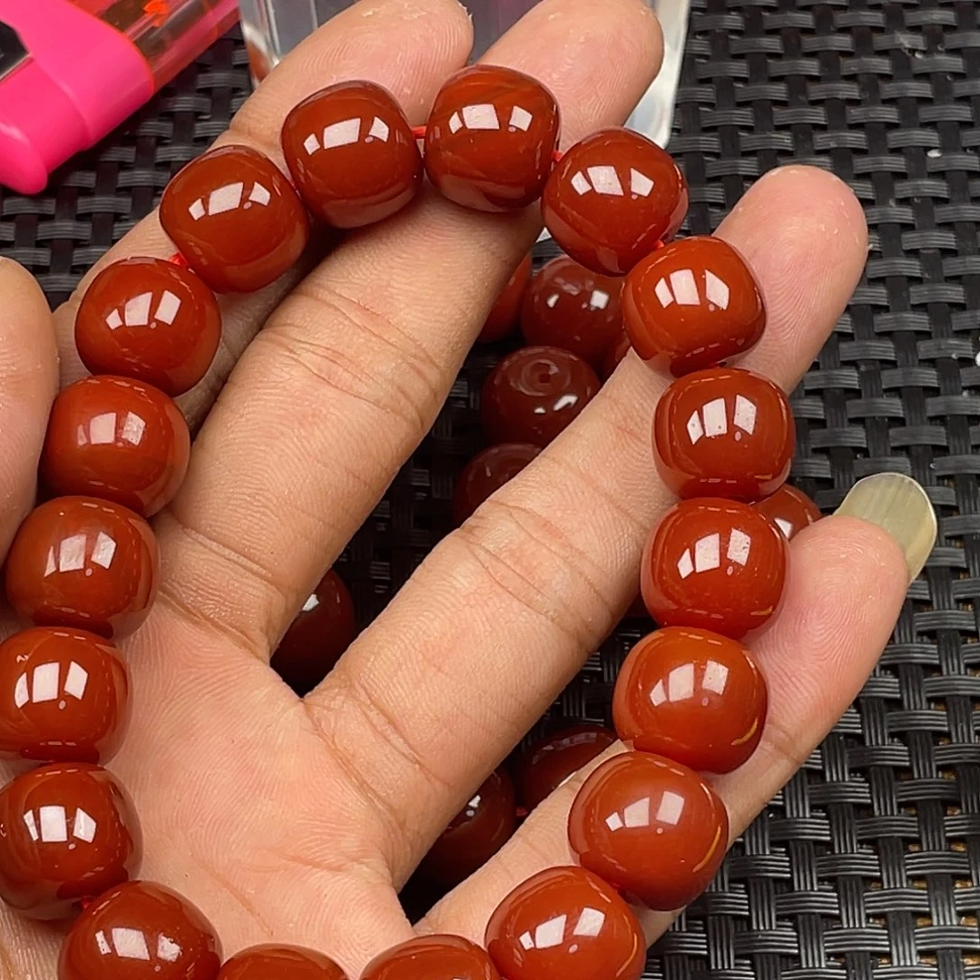 南红玛瑙未镶嵌瓦西老型手串卡13+