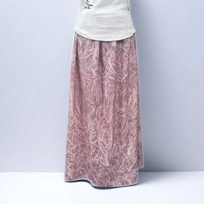 纯色中长裙成人中腰提花半身裙高腰复古