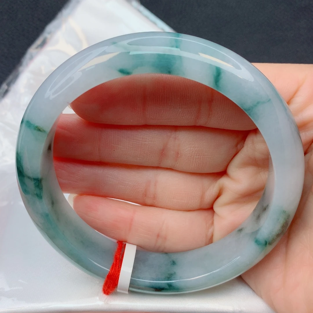 翡翠未镶嵌手镯59-60胶润飘花
