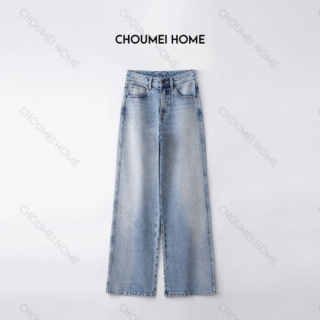 Choumei Home重磅洗水霜纹质感牛仔裤女时尚窄版直筒裤通勤