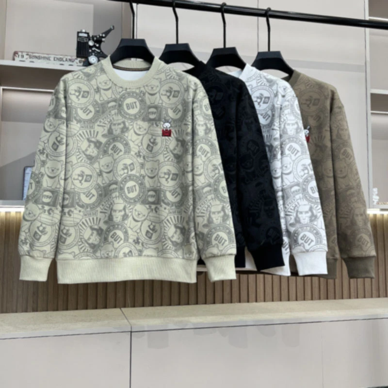 男士2025春季新款潮流刺绣百搭印花时尚长袖圆领套头卫衣【9932W】