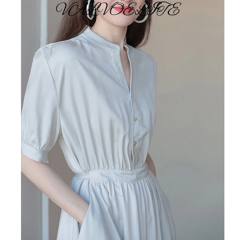 女装文艺通勤休闲简约气质收腰连衣裙夏