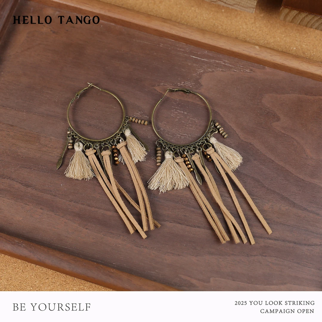 非金属皮质耳饰 HELLOTANGO法式度假风高级感流苏耳饰