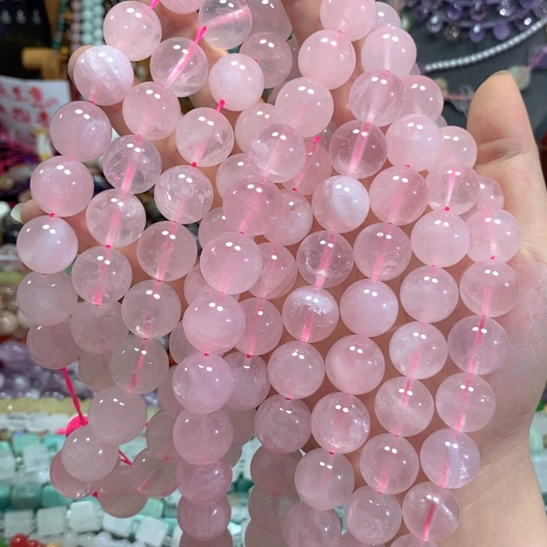 未镶嵌玛瑙/玉髓珠宝半成品粉晶一条卡16mm