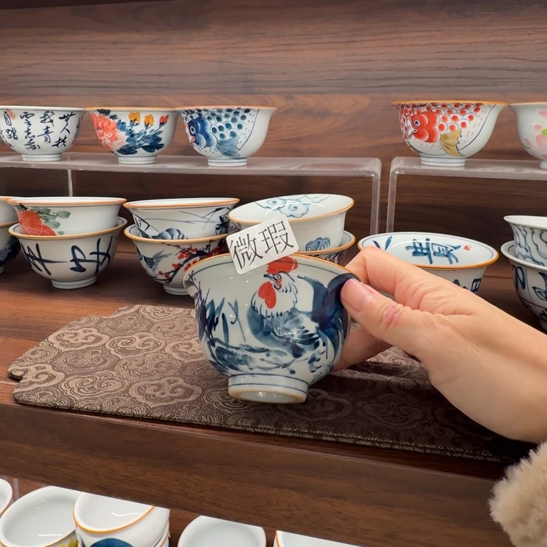 釉下手绘茶具微瑕