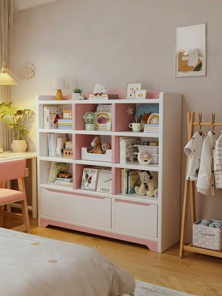 实木儿童书柜学生家用落地书架置物架教室一体书柜储物柜一体靠墙