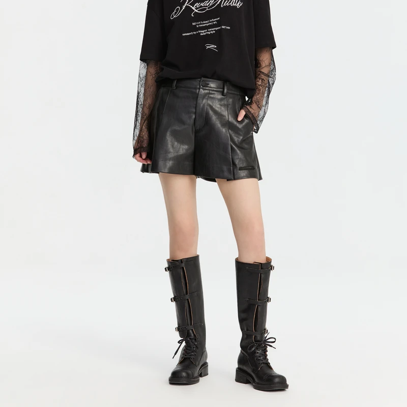 【九月专属】REVAN芮范酷感皮革高腰百褶裙裤RM91306123