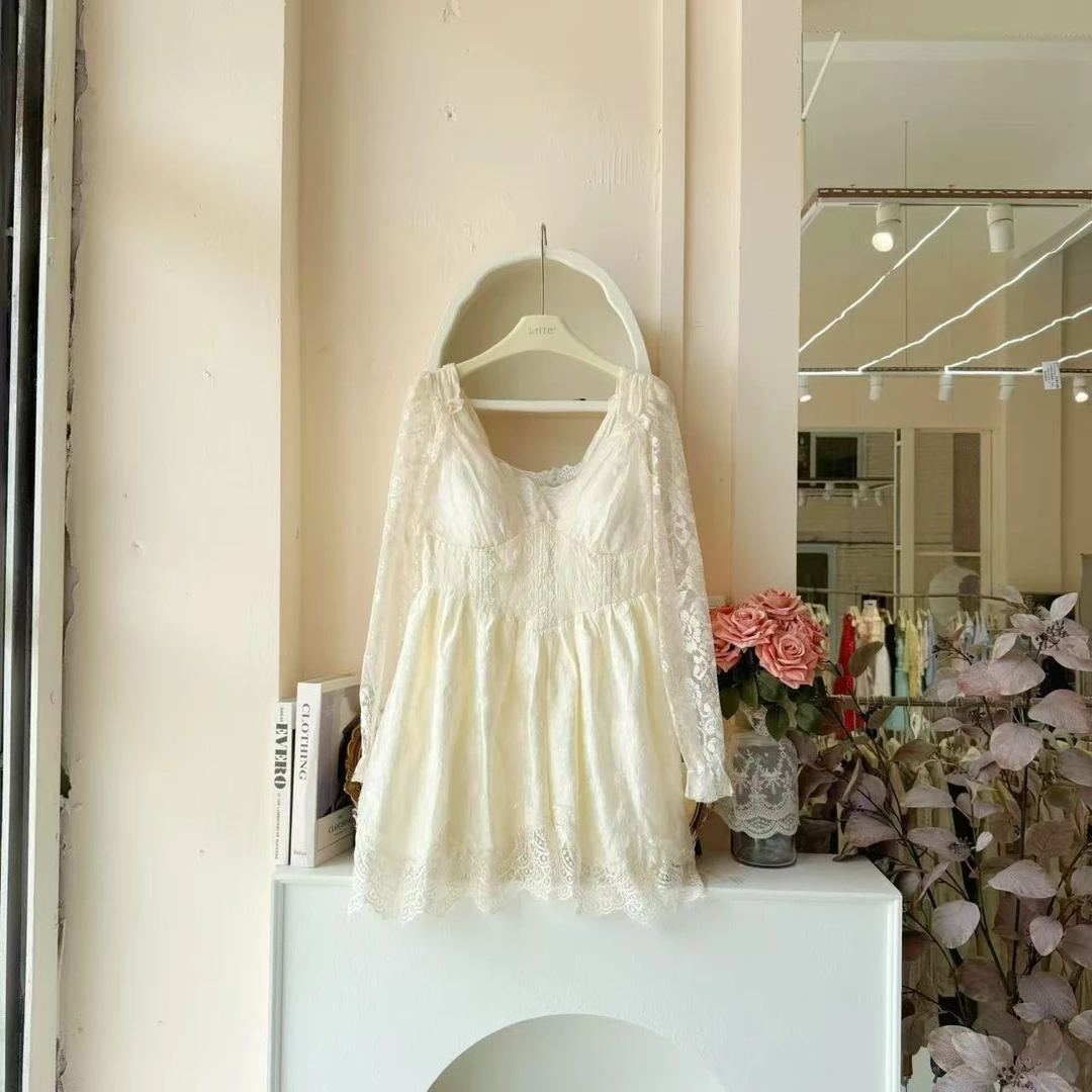 LHTE 青青大码女装 春夏款连衣裙蕾丝镂空甜妹连衣裙C3005杏色