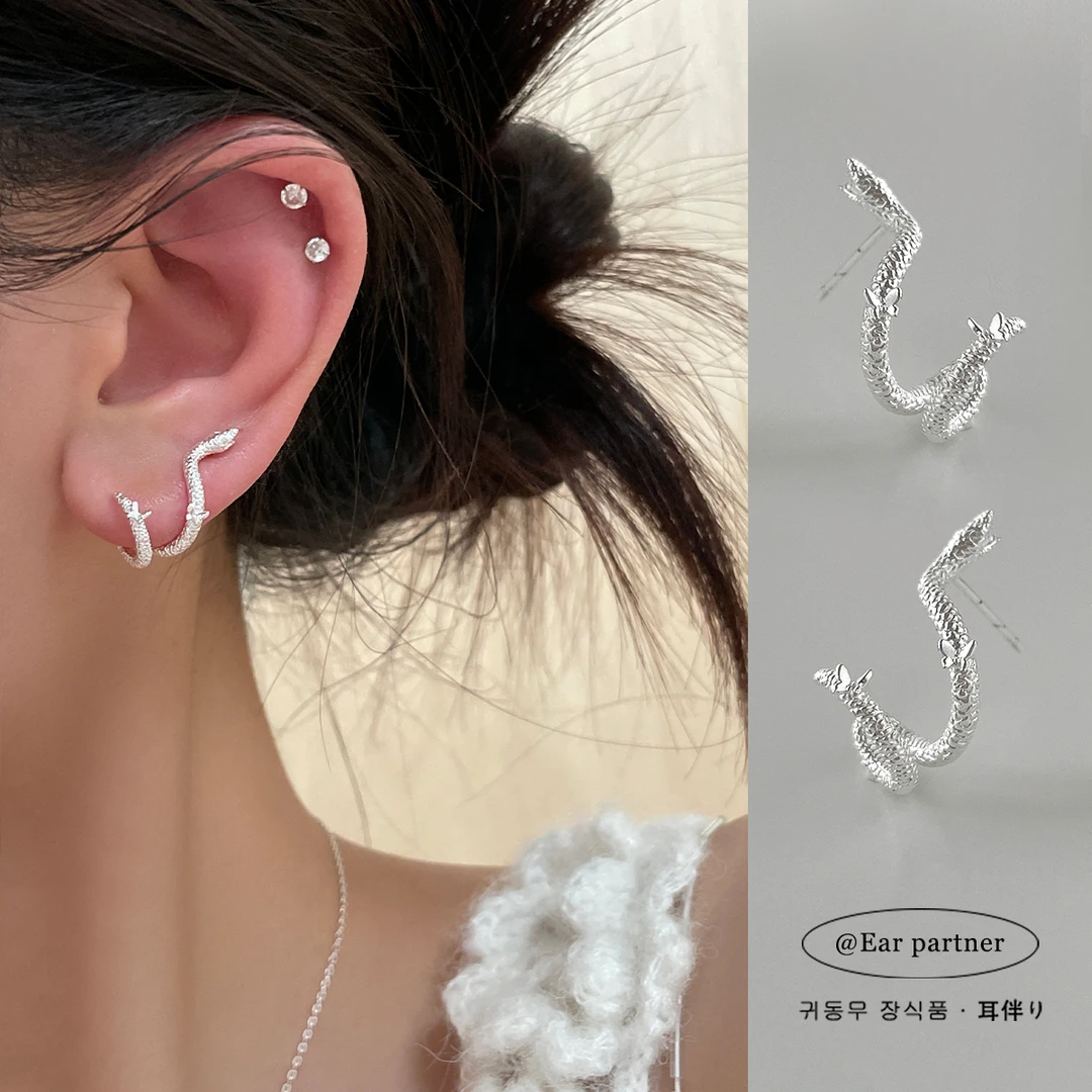 ERBAN/耳伴 925银耳饰 银针夹式蝴蝶小蛇耳钉女钉耳骨钉耳环耳饰