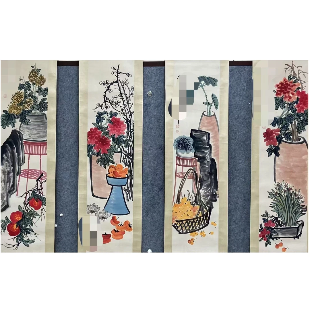 吴 花卉四条屏140 40 5平尺