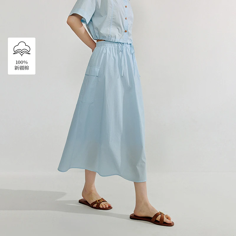 【流光风穿搭】茵曼夏季工装口袋纯棉半身裙女高腰显瘦宽松a字裙子