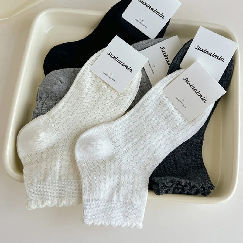 少女风JK袜子女夏季透气轻薄无骨花边短筒袜白色时尚清新in风夏季