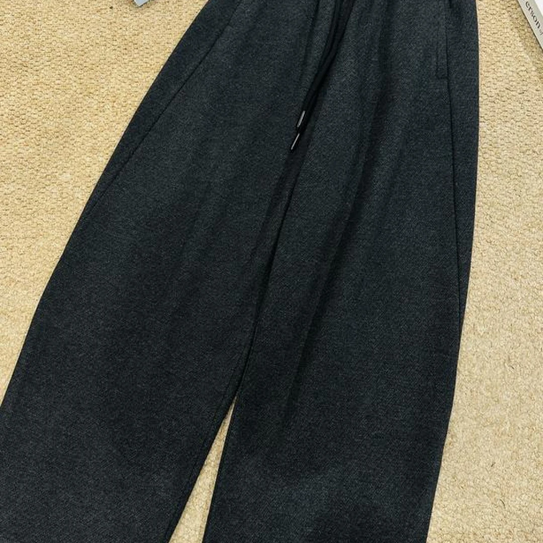 【董乔】秋冬纯色微弹中腰针织宽松休闲裤