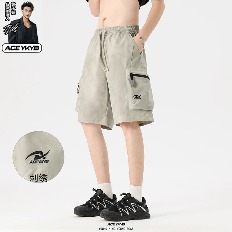 YKYB黄子韬夏季男士工装短裤户外潮流运动裤子美式休闲做旧五分裤