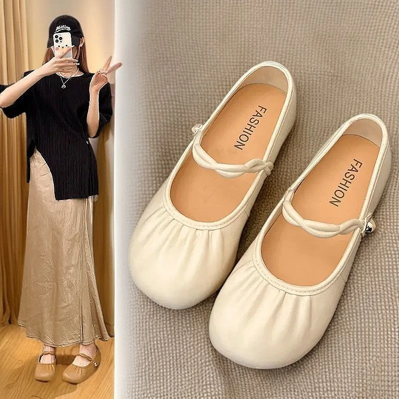 女2025新款春季科二晚晚风温柔奶奶鞋浅口软底玛丽珍鞋豆豆鞋羊皮