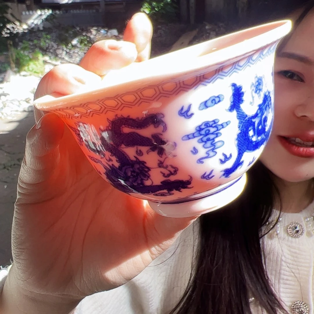 摆件瓷景德镇红xixi龙纹压手杯