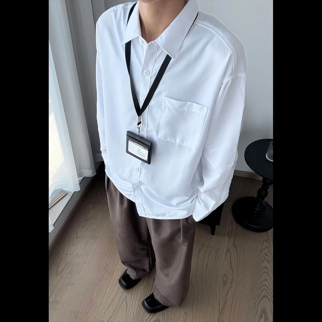 高级感白衬衫长袖男秋季磨毛西装内搭打底衫休闲衬衣情侣宽松外套