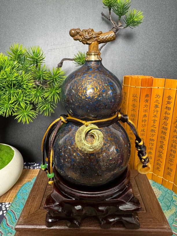 【壹葫 美景】蓝宝金螺钿犀皮漆工艺 大漆酒葫芦仿古文玩摆件400ml