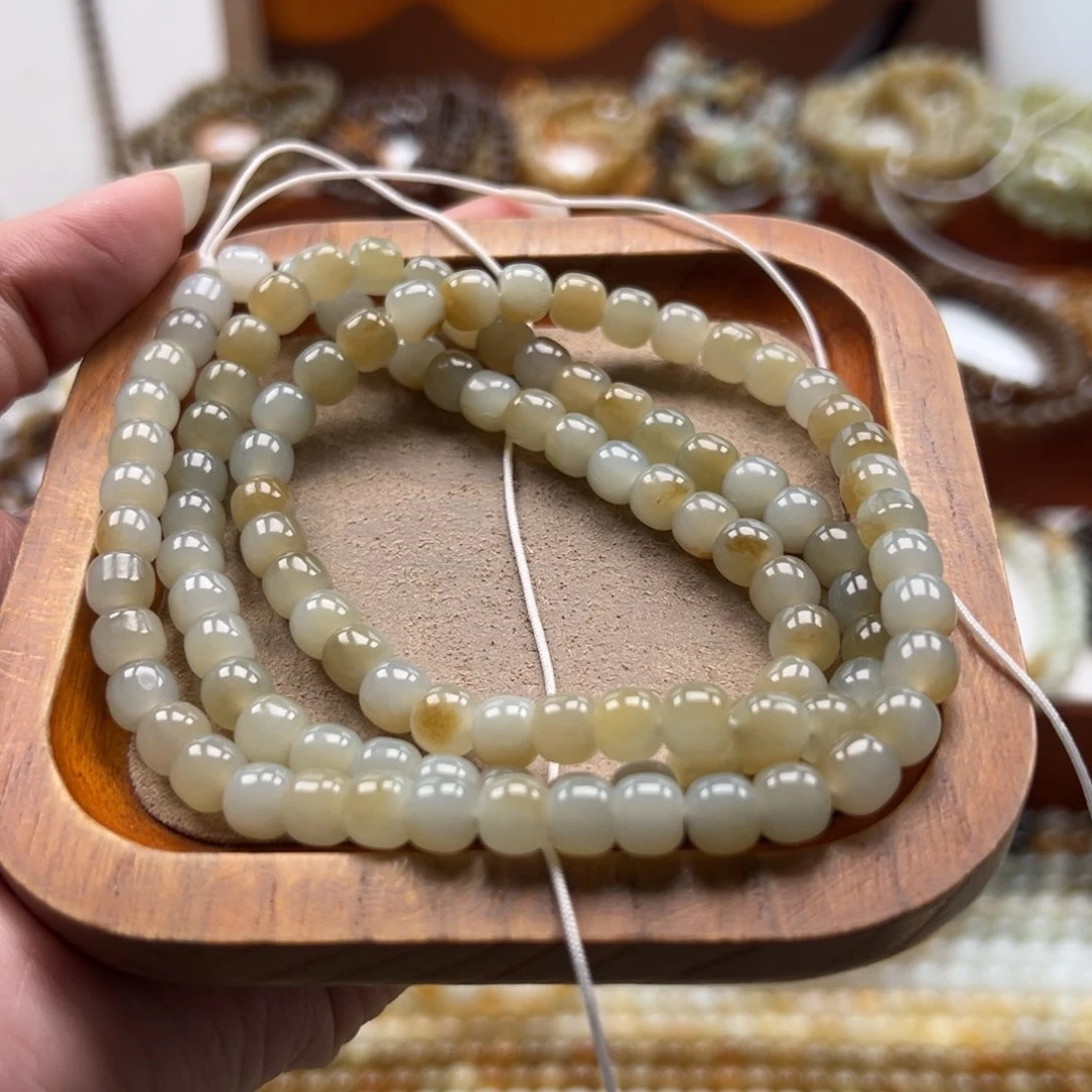 毛衣链未镶嵌和田玉珠串6*7mm