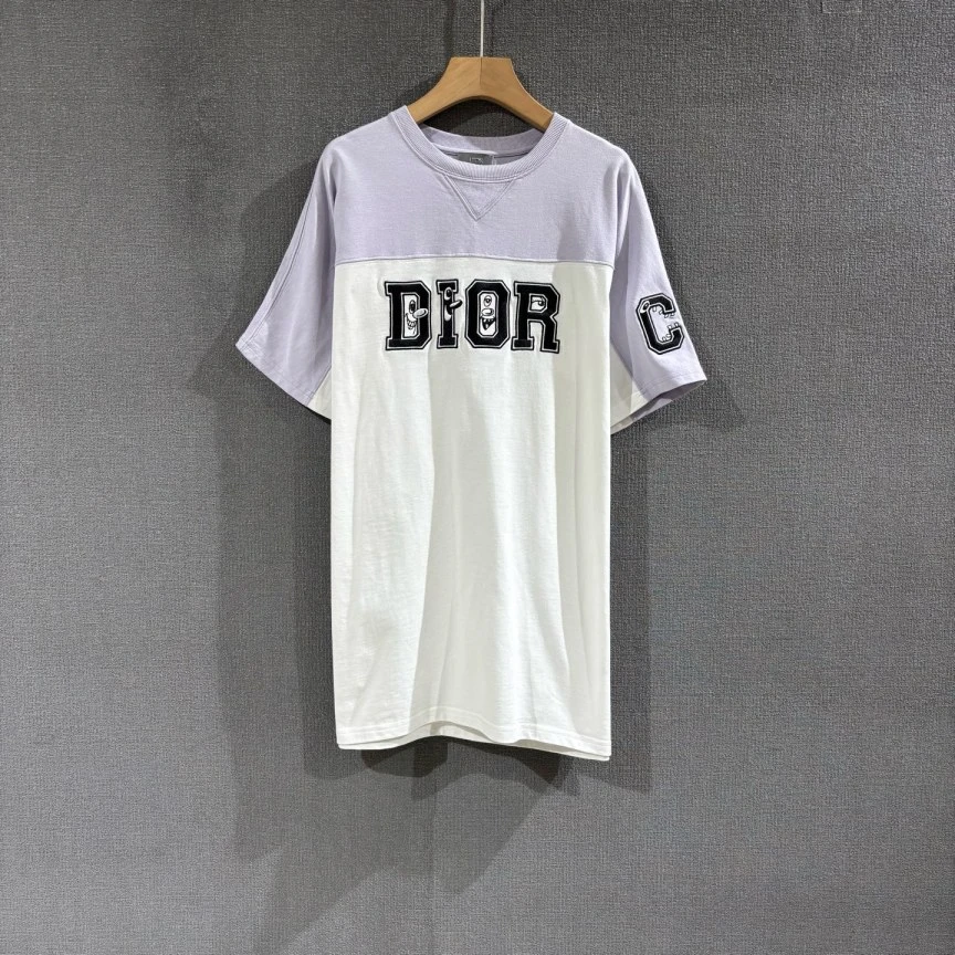 99新 DIOR/迪奥 （pm）白紫拼色短袖T恤 m码/4721