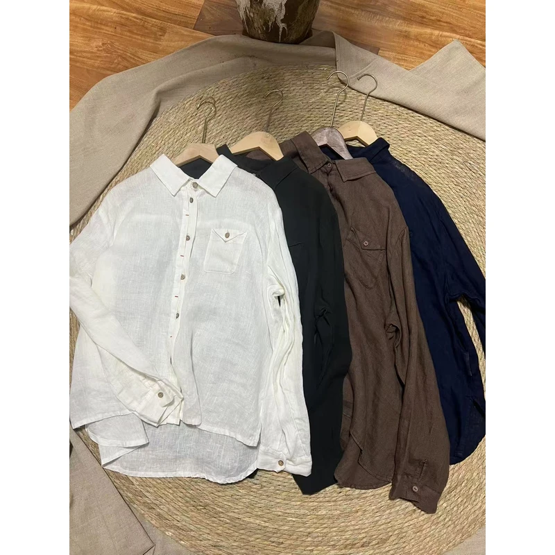 日单双门襟纯亚麻衬衫