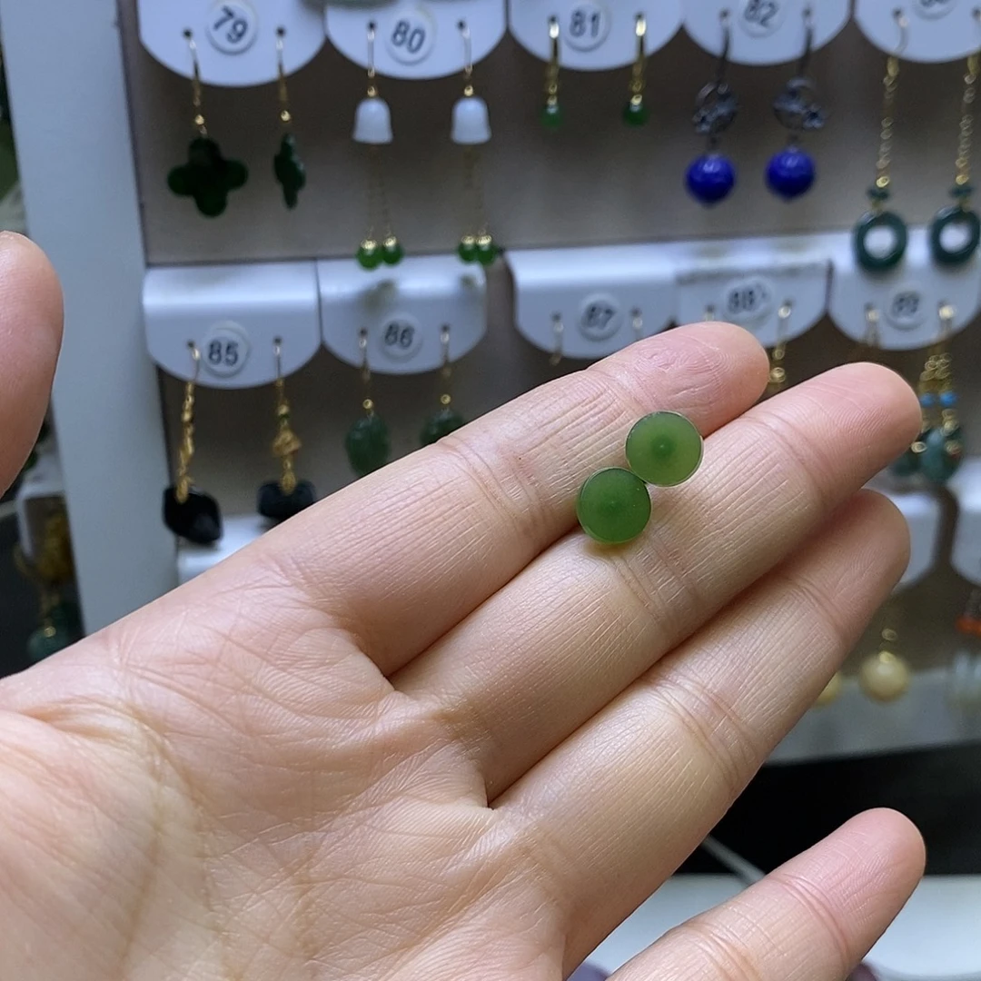 和田玉银S925镶嵌耳饰