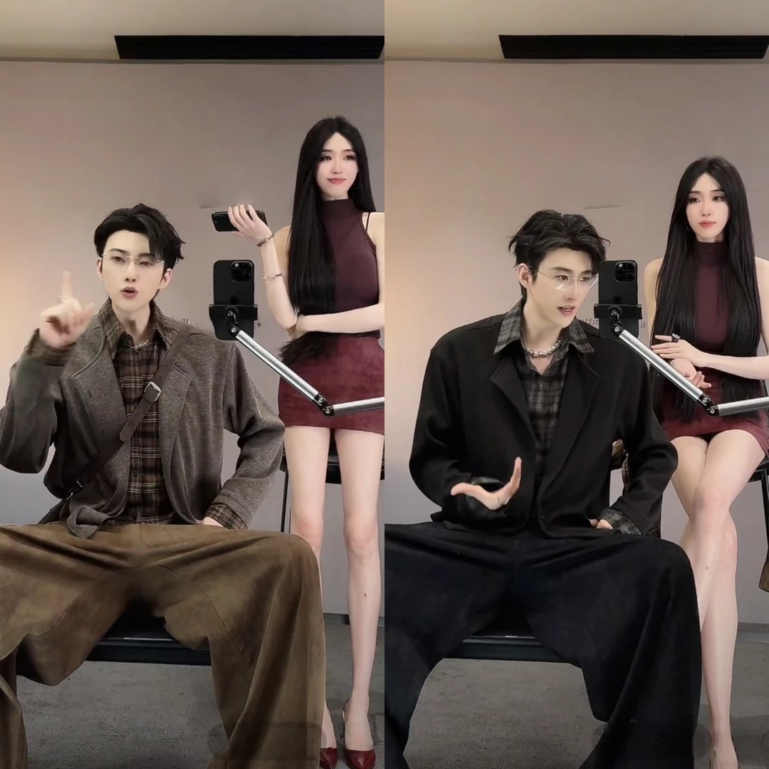 磨毛格子內襟复古老钱风假两件开衫男女秋冬时尚休闲宽松百搭外套