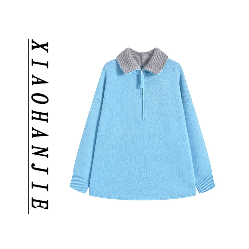 8710百搭针织简约毛针织衫时尚毛衣女半拉链上衣