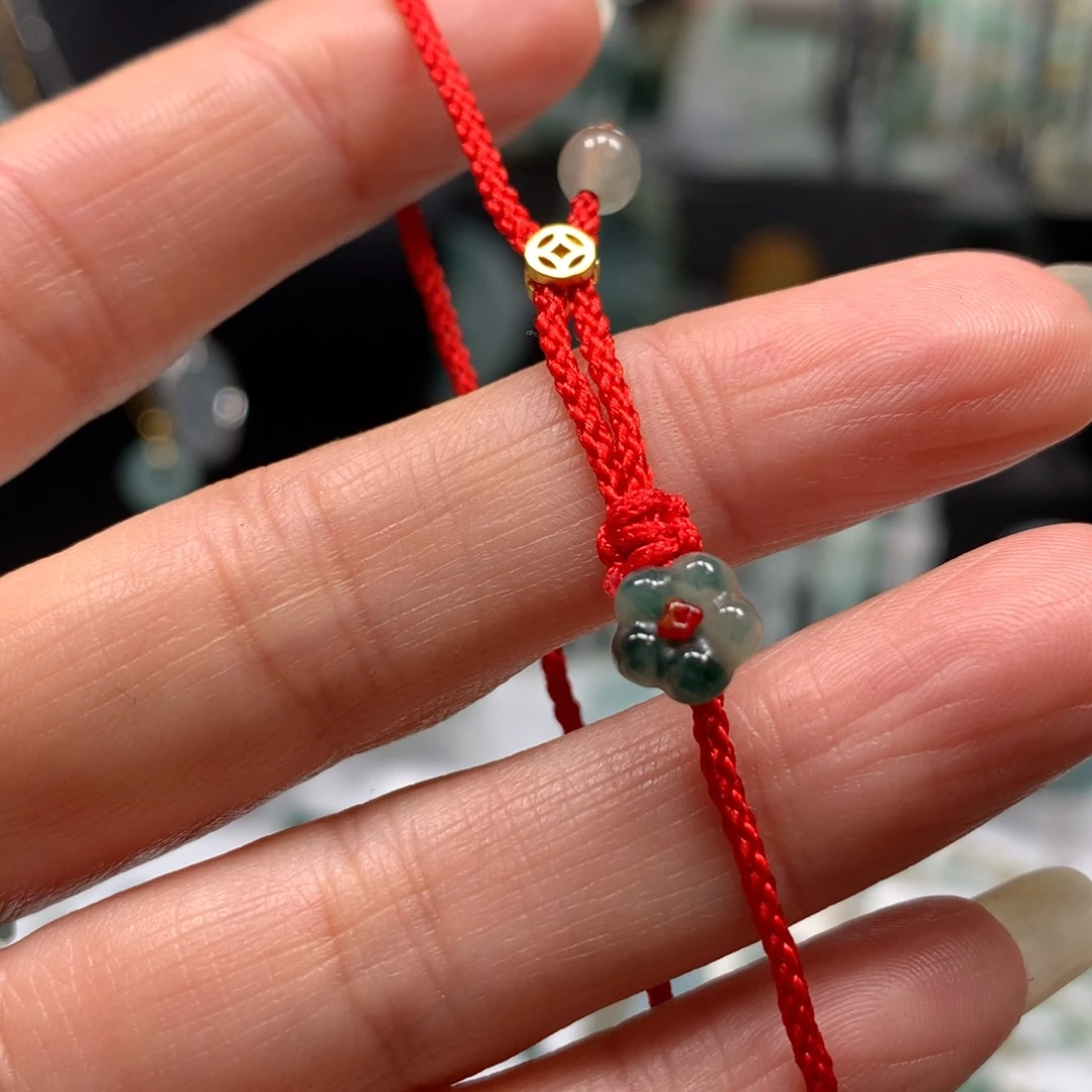 翡翠颈饰未镶嵌有钱花新年红色手绳