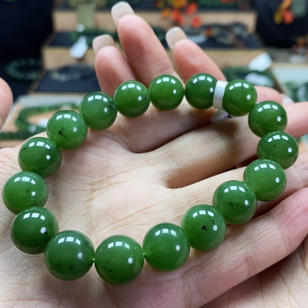 颈饰未镶嵌和田玉（碧玉）12mm阳绿