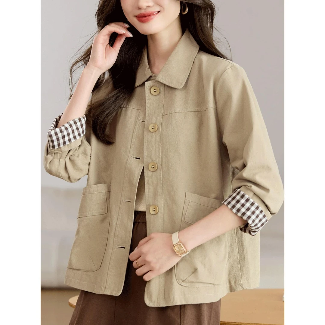 春秋外套女短款2025年新款中年妈妈时尚宽松洋气百搭休闲翻领上衣