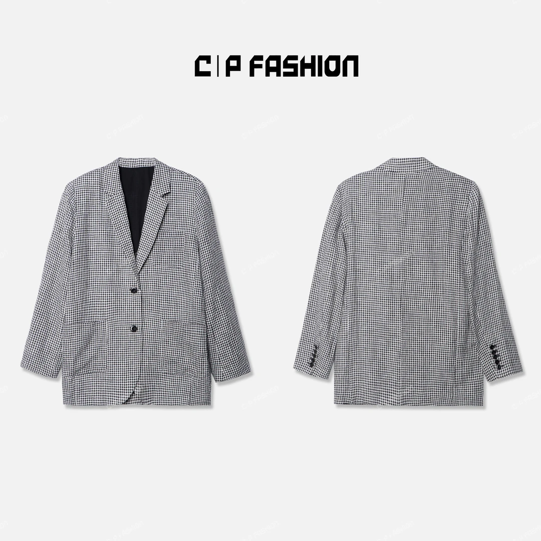 AR “椿佽於嚄”千鸟格西装外套J00066WT243