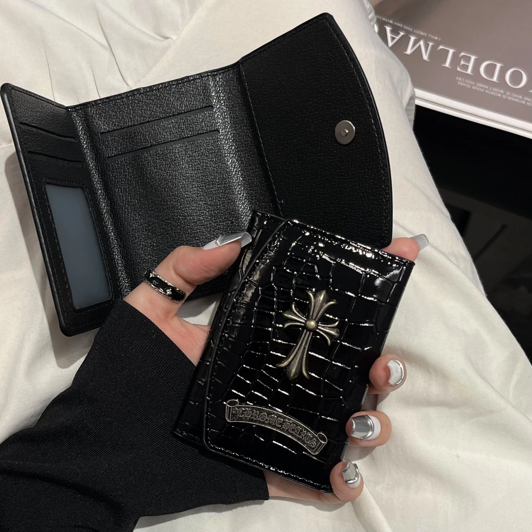 复古金属标克罗心十字架卡包男士新款轻奢女士时尚三折卡夹大容量