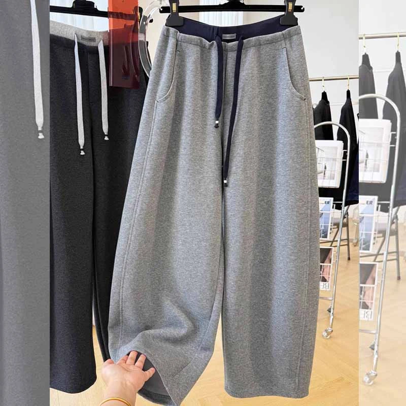 高级感韩系慵懒风松弛感春秋季新品大码卫裤休闲女独特别致弯刀裤