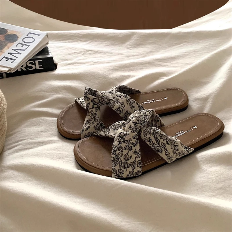 新中式国风复古交叉一字拖女夏天外穿ins超火绝美海边拖鞋