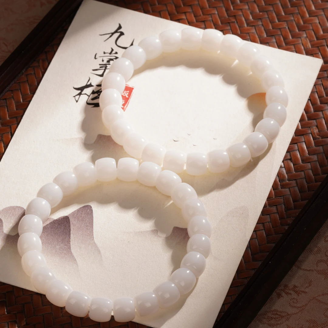 天然和田玉羊脂白单圈手串—多样性发其一约9mm【JJ075】