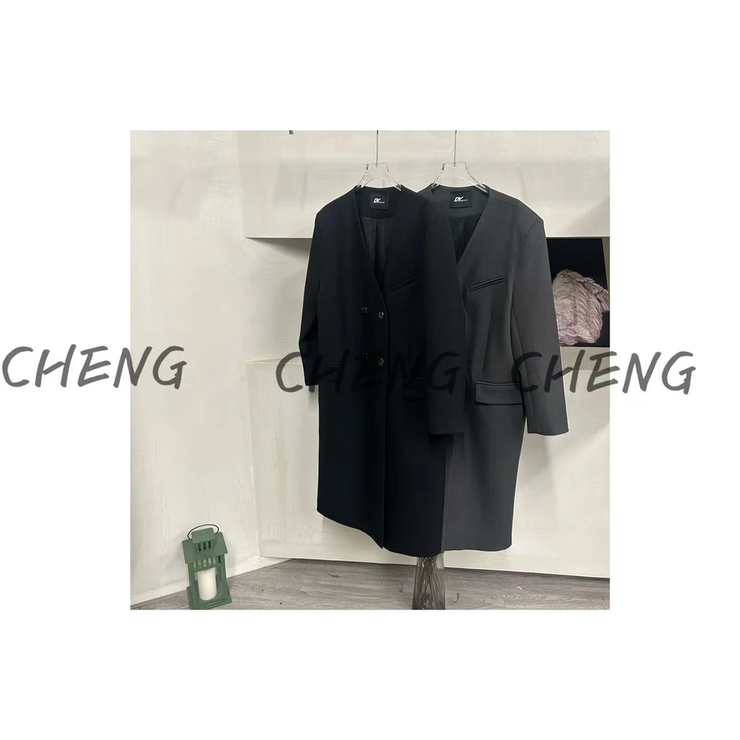 【CB-J-西装-28318】气质网红轻奢时尚百搭黑色中长款设计师显瘦