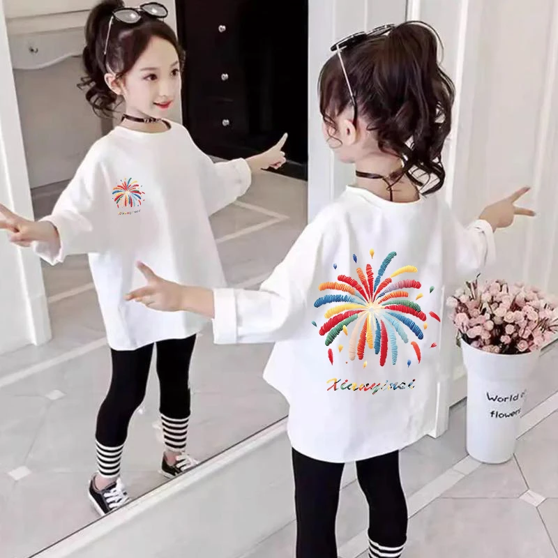 纯棉儿童秋季薄款打底衫女童长袖白t恤中大童装上衣2025春秋新款