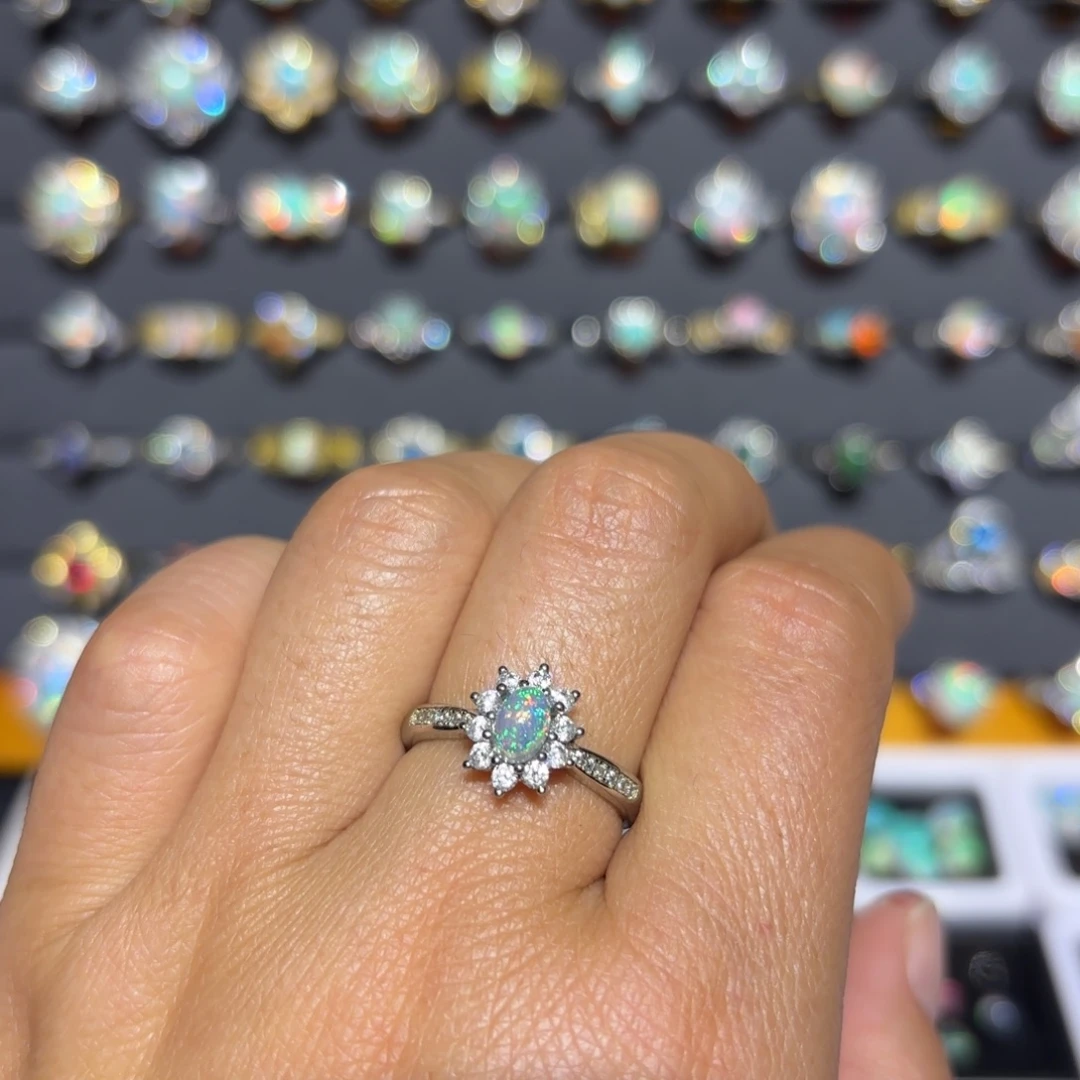 欧泊银S925镀金镶嵌戒指