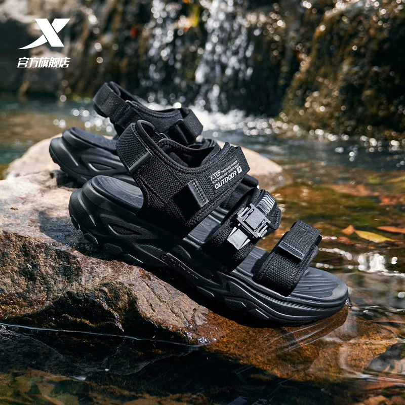 特步行空丨魔术贴凉鞋男鞋2025新款夏季透气户外休闲鞋沙滩鞋男款