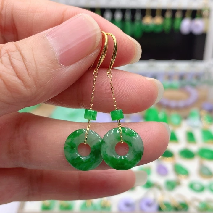 翡翠18K金镶嵌耳饰